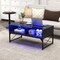 Rectangle LED Coffee Table with Split Faux Marble Glass Top and 4 Storage Cubes for Living Room